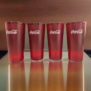 4 Coca-Cola Red Restaurant Tumblers Vintage 6 1/2” Plastic Drinking Cups Glasses